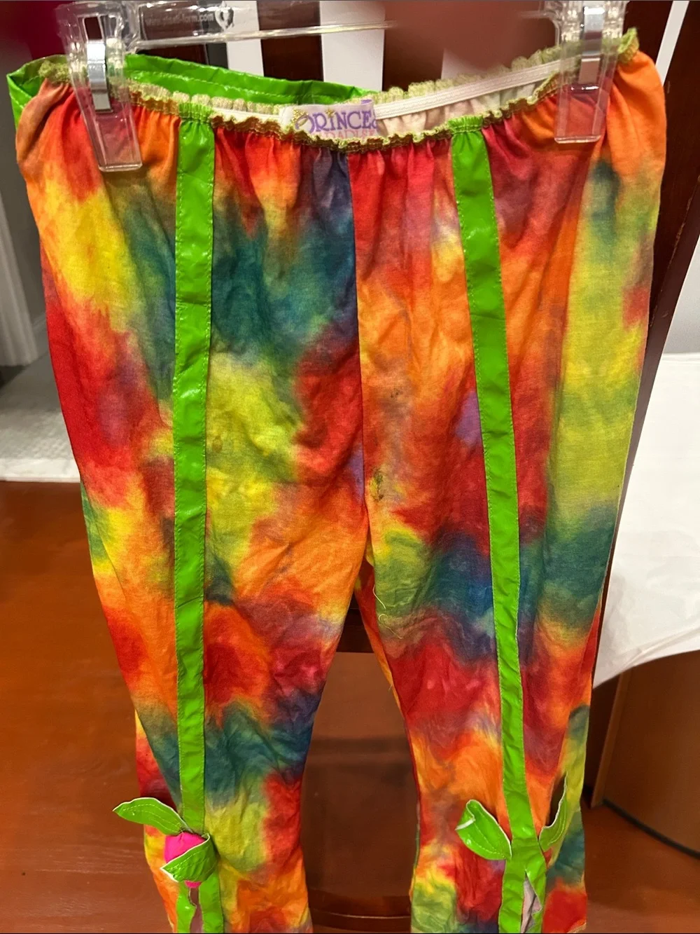 Kids Rainbow Tie-Dye Leggings with Lime Trim - Costume